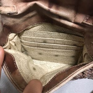 Neutral brown woven hobo crossbody